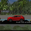 Red Audi Q5 e-tron SUV Showcased in Outdoor Scene with Palm Trees and Lush Greenery