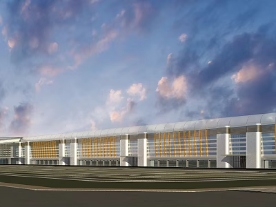 Modern Industrial Factory Building With Large Glass Facade Steel Structure And Spacious Exterior 3d model