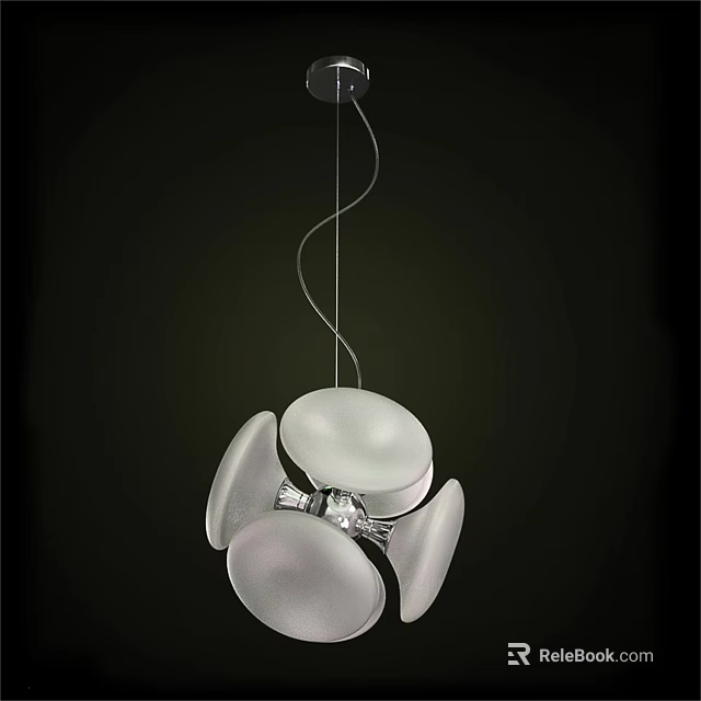 Modern Pendant Light With White Petal Shaped Shades Silver Frame Spiral Wire For Contemporary Spaces 3d model 