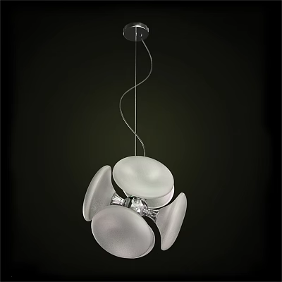 Modern Pendant Light With White Petal Shaped Shades Silver Frame Spiral Wire For Contemporary Spaces 3d model