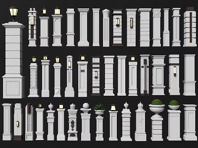Various Architectural Columns With Classical Modern Designs And Decorative Details 3d model