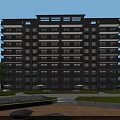 Modern Residential Building With Multiple Floors Balconies Large Windows And Green Courtyard Landscaping