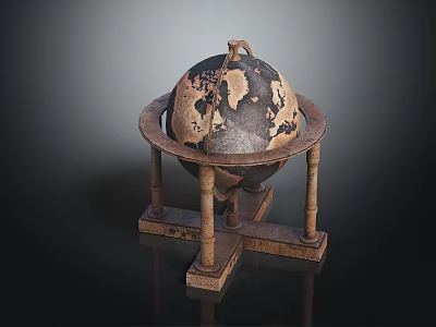 Vintage Decorative Globe Furniture with Ornate Pillar Stand and Aged Classic Design 3d model