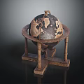 Vintage Decorative Globe Furniture with Ornate Pillar Stand and Aged Classic Design