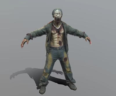 Scary Zombie Like Man With Tattered Jacket Bloody Chest And Open Arms 3d model
