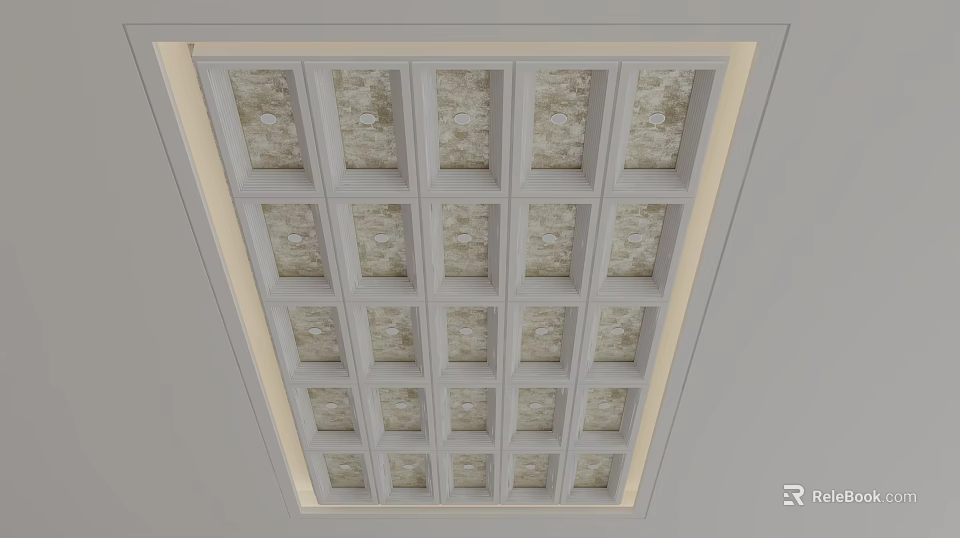 Modern Ceiling Design With Grid Pattern Decorative Panels And Recessed Lighting 3d model