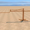 Orange Industrial Tower Crane With Metal Structure On Sandy Ground 3d model