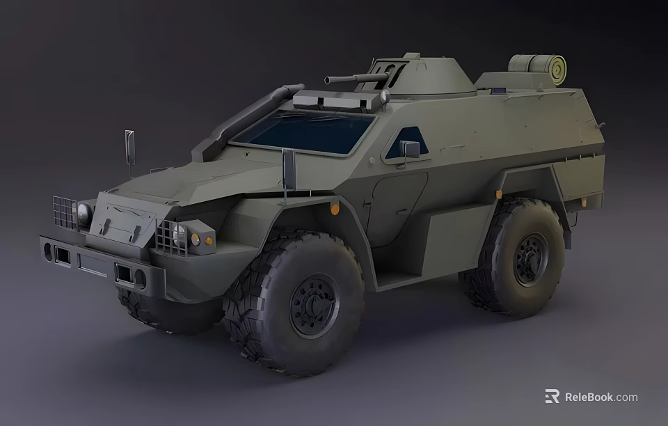 Olive Green Military Armored Vehicle Featuring Heavy Armor and Large Off Road Tires Design 3d model 