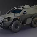 Olive Green Military Armored Vehicle Featuring Heavy Armor and Large Off Road Tires Design