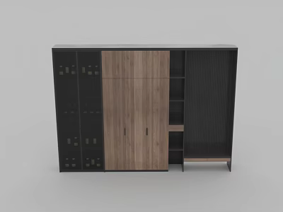 Modern Wine Cabinet Featuring Wooden Panels Black Finish and Storage Shelves 3d model