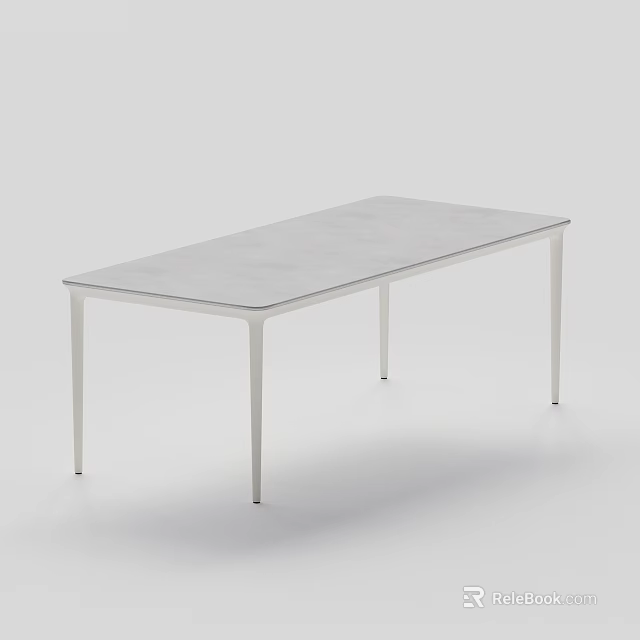 Modern rectangular dining table with sleek metal legs and smooth gray tabletop 3d model 