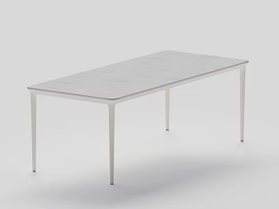 Modern rectangular dining table with sleek metal legs and smooth gray tabletop 3d model