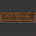 Classic Brown Leather Sofa With Diamond Tufted Design And Decorative Armrests 3d model