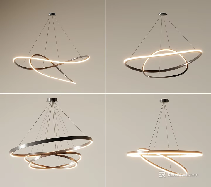 Modern Spiral Ring Chandeliers With Circular Metal Design And LED Lighting 3d model 