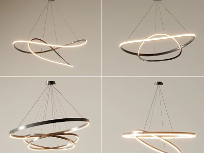 Modern Spiral Ring Chandeliers With Circular Metal Design And LED Lighting 3d model