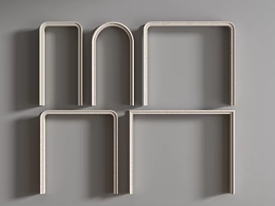 Light Colored Wooden Frames In Various Shapes Displayed On Gray Background 3d model