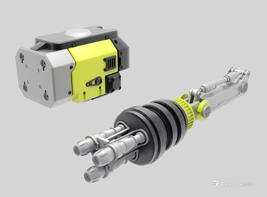 Smart Machine Components Featuring Mechanical Arm Metal Parts And Yellow Black Structures 3d model