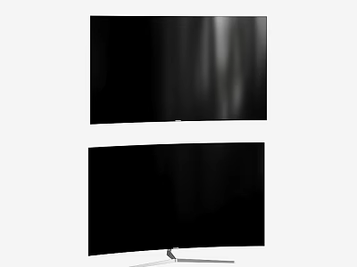 Two Black Flat and Curved TVs with Silver Stand on Curved Screen Model 3d model