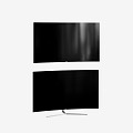Two Black Flat and Curved TVs with Silver Stand on Curved Screen Model 3d model