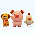Cute Cartoon Animal Characters Puppy Piglet And Chick On White Background