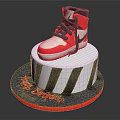 Red And Gray High Top Sneaker Shaped Cake With Black White Striped Base For Birthday