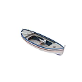 Traditional Wooden Boat With White Hull Blue Red Stripes Oars And Blue Seats
