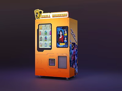 Game Warrior Arcade Machine Orange With Digital Screen Game Characters Coin Slot And Item Dispenser 3d model
