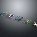 Colorful Drone Aircraft Arranged In Display With Various Designs And Colors