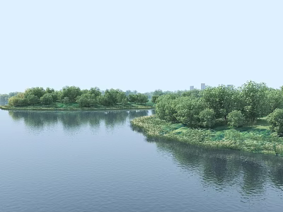 Scenic Park Landscape With Calm Lake Lush Trees Green Grass And Clear Reflections 3d model