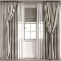 Beige Double Layer Curtains With White Sheer Panels And Tiebacks For Window 3d model