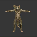 Muscular Man With Rat Head In Warrior Outfit Holding Bow And Standing