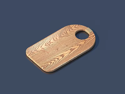 Wooden Cutting Board Kitchen Utensil With Natural Grain And Round Handle Hole 3d model