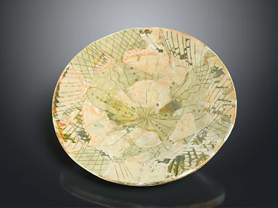 Decorative Ornament Set Artistic Circular Plate With Beige Green Patterns For Home Decor 3d model