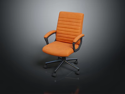 Orange Padded Office Chair With Ribbed Backrest Armrests And Swivel Wheeled Base 3d model