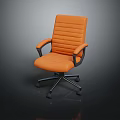Orange Padded Office Chair With Ribbed Backrest Armrests And Swivel Wheeled Base