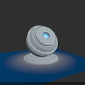 Smart Security Camera With Round Gray Body And Blue Indicator Light