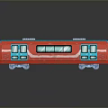 Red And Blue Model Train With Windows And Doors On Reflective Surface 3d model
