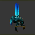 Blue Wolf Headed Game Fantasy Character With Spiked Back And Golden Accents