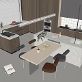 Modern Dining Table Set With Chairs And Stone Countertop In Kitchen Interior 3d model