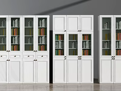 Modern White Bookcases With Glass Doors And Wooden Structure For Home Library 3d model