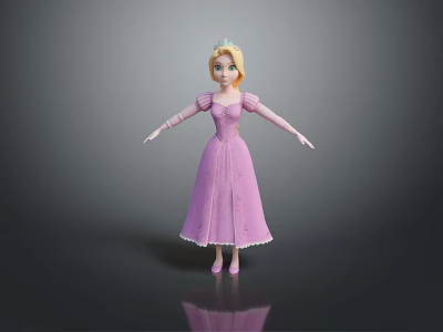 Woman In Purple Princess Dress With Crown Standing On Reflective Surface 3d model