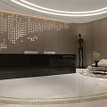 Modern Reception Desk With Marble Surface Black Sculpture Sofa Coffee Table And Decorative Plant