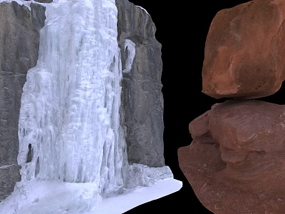 Natural Rock Display with Icicle Covered Formations and Stacked Red Stones 3d model