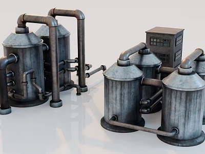 Industrial Equipment With Metal Tanks Connected Piping Systems And Control Cabinet 3d model