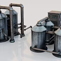 Industrial Equipment With Metal Tanks Connected Piping Systems And Control Cabinet