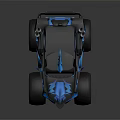 Blue Black Monster Truck With Flame Patterns Large Tires Green Lights And Biological Design
