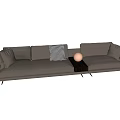 Modern Gray Leather Sectional Sofa With Decorative Pillows Side Table And Round Lamp 3d model