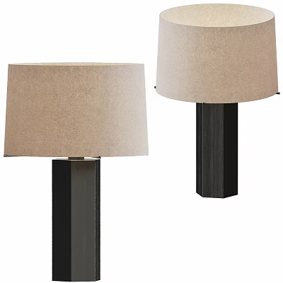 Modern Minimalist Table Lamp With Beige Fabric Shade And Black Column Base 3d model