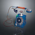 Vintage Blue Rotary Dial Telephone With Orange Handle And Wired Design