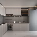 Modern Kitchen Interior With White Cabinets Gray Walls And Built In Appliances